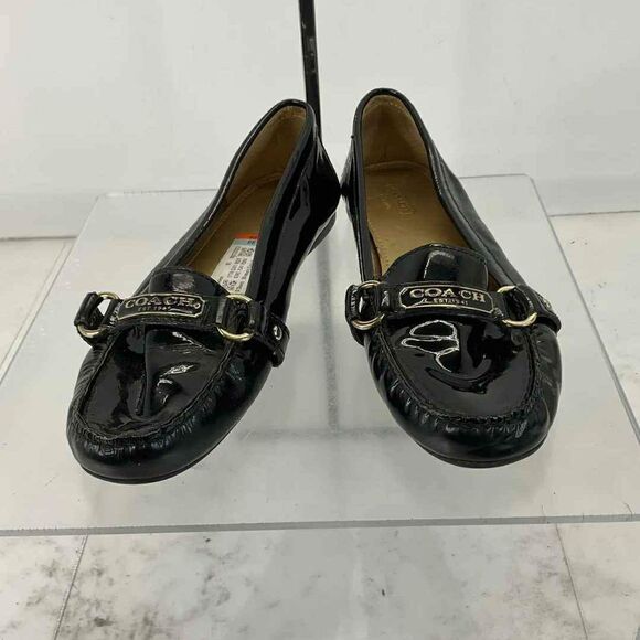Coach Designer Gloss Black Patent Leather Loafers 9B - Picture 1 of 4